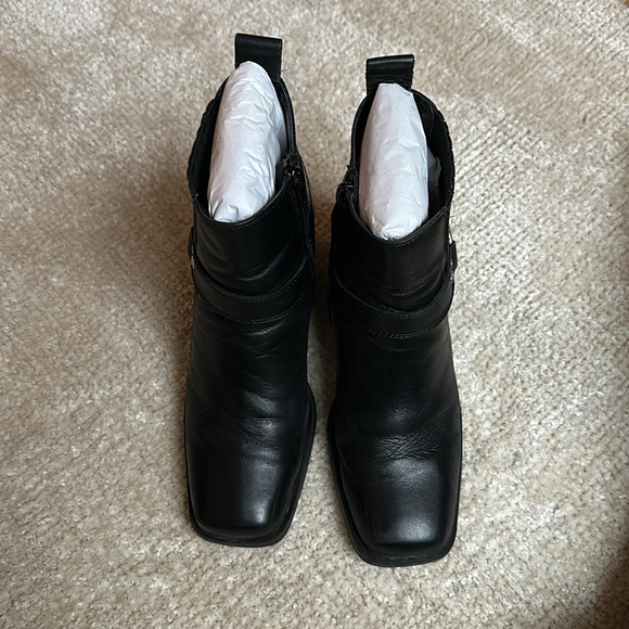 Black Leather Ankle Moto Boots - Picture 3 of 6